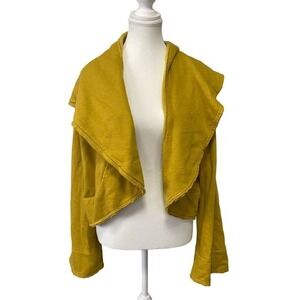 Brynn Walker Open Front Yellow Feminine Minimalist Casual Jacket Sweater Medium